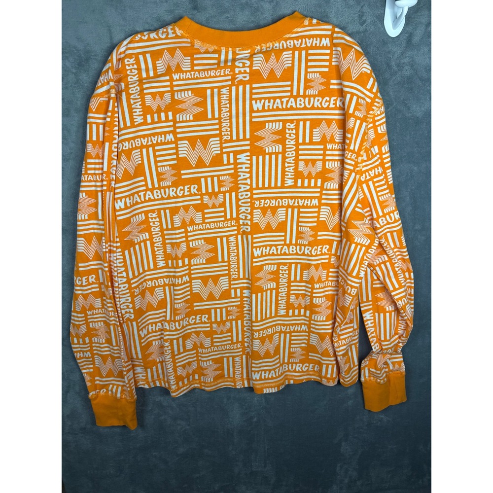 Whataburger Long Sleeve T-Shirt Mens 2X Orange White All Over Logo Print Texas - Picture 8 of 8